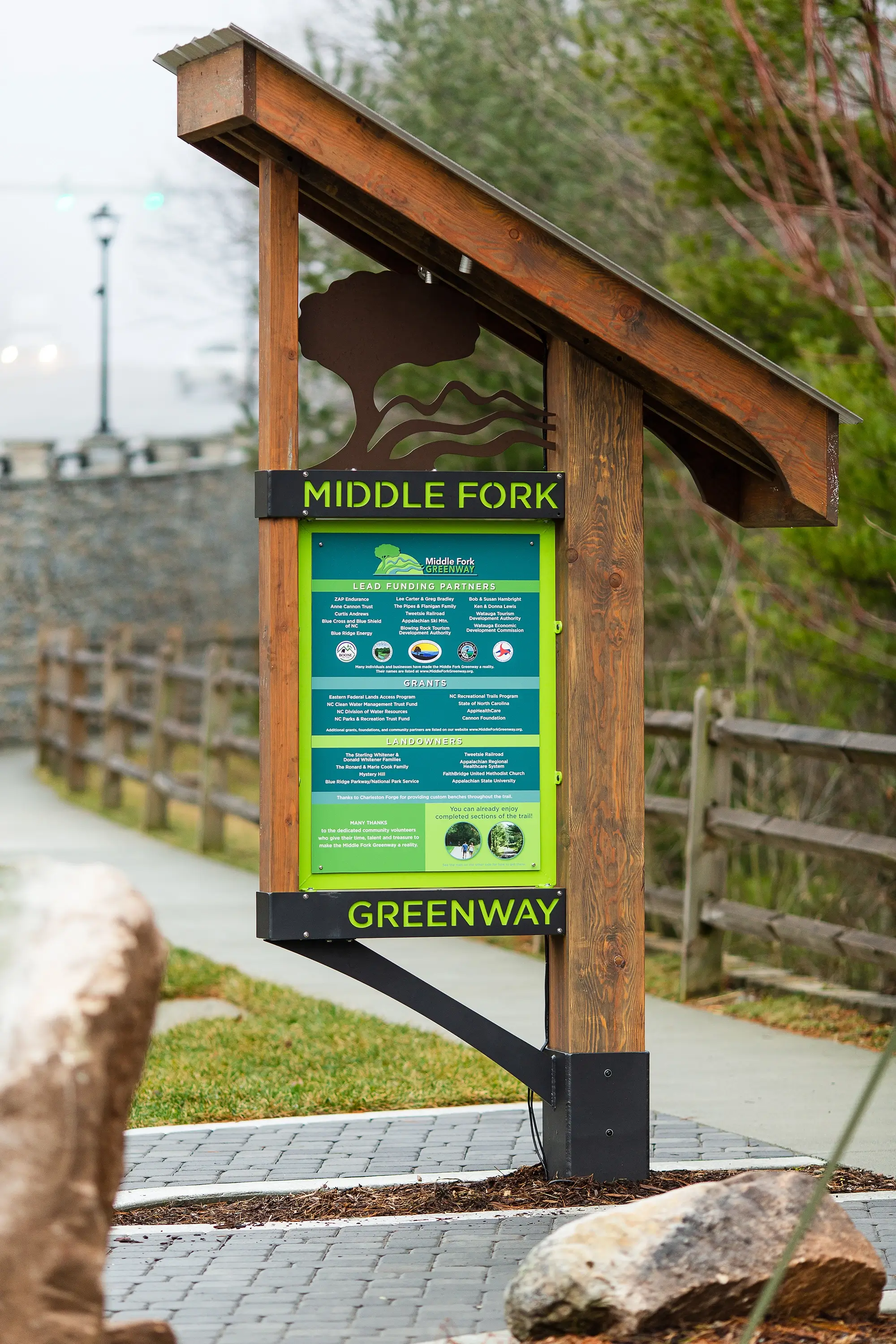 The interpretive signage for the Middle Fork Greenway