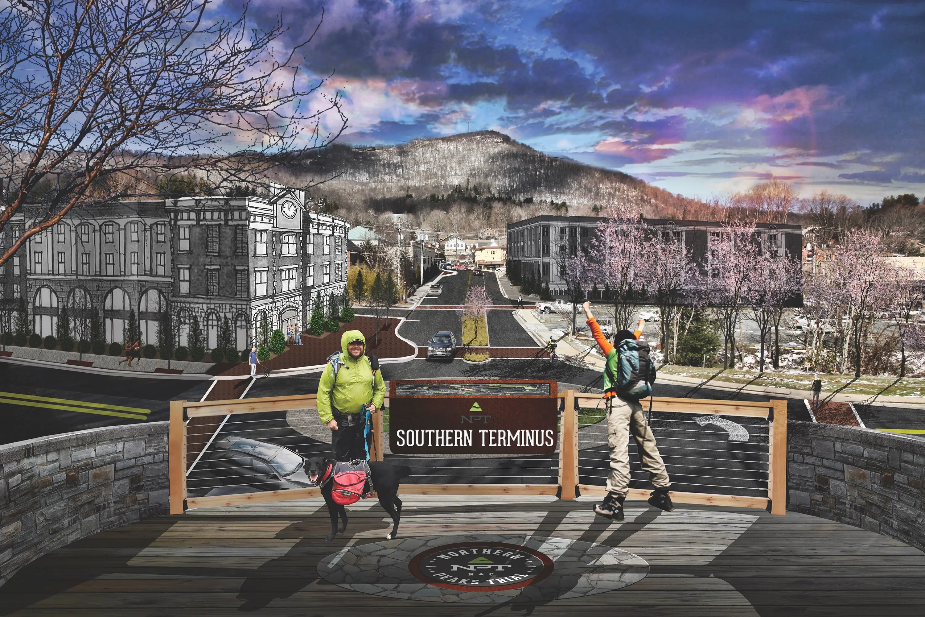 The southern terminus in the Northern Peaks Trail plan.