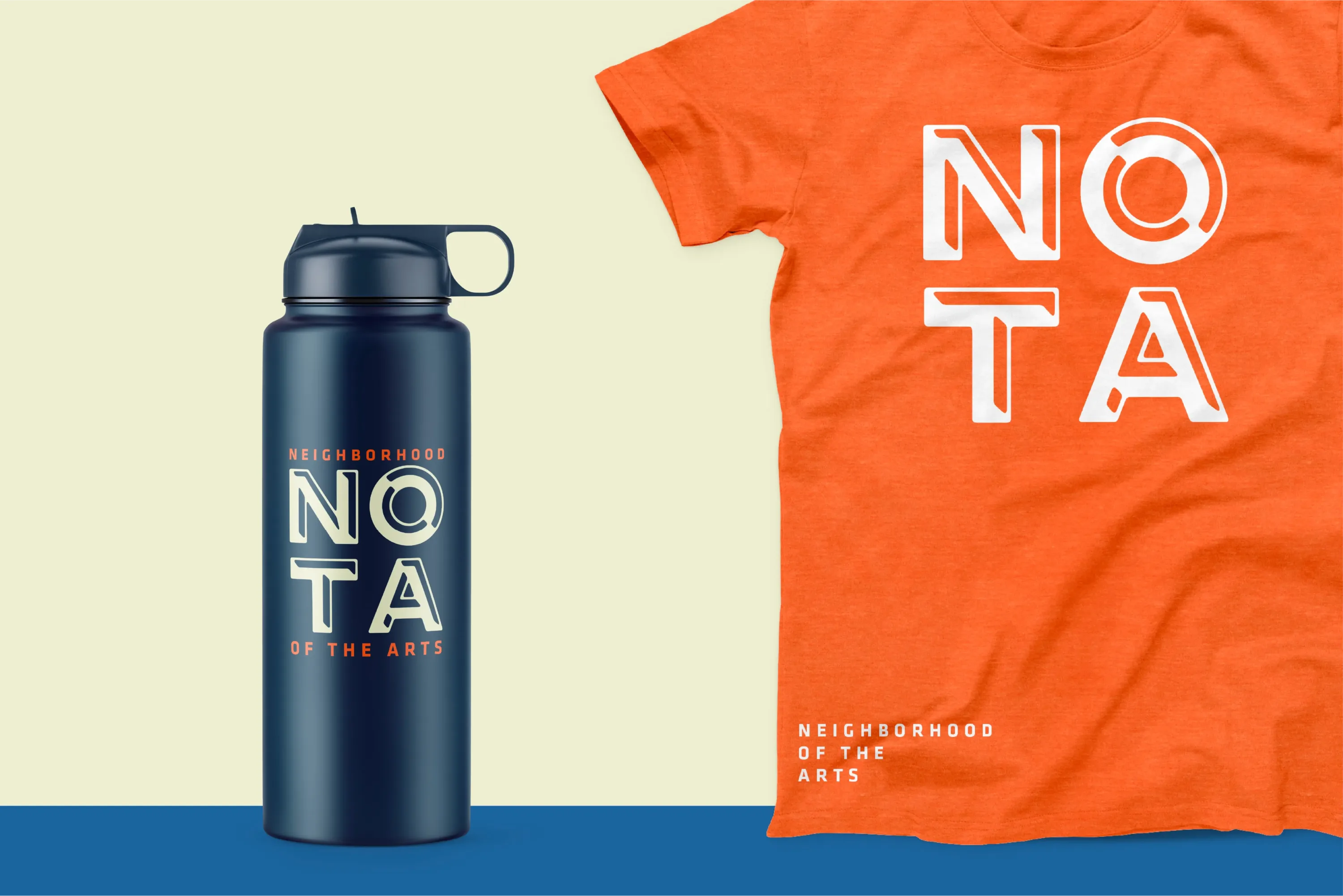 Branded mockups of a waterbottle and t-shirt