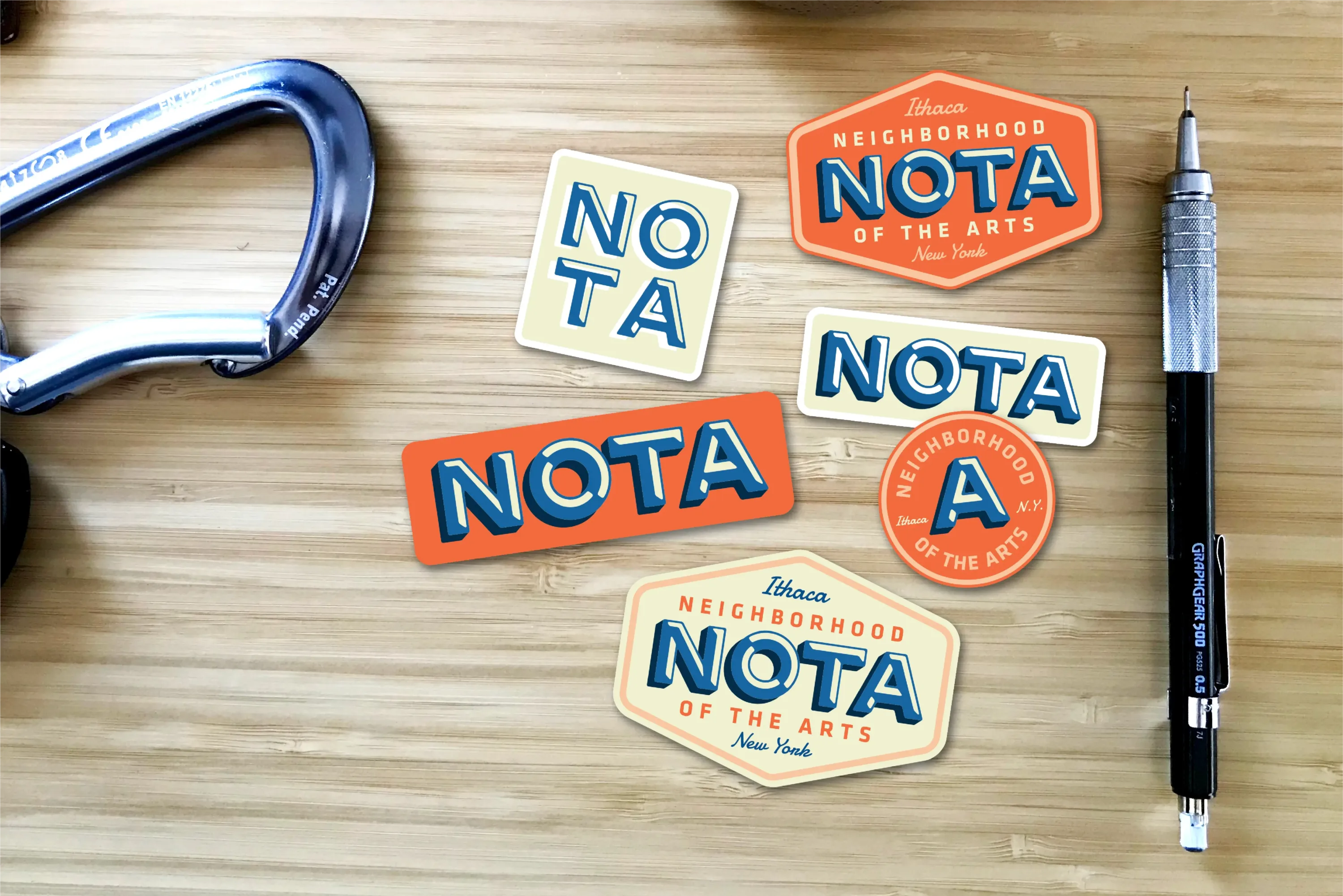 Mockups of the Neighborhood of the Arts stickers