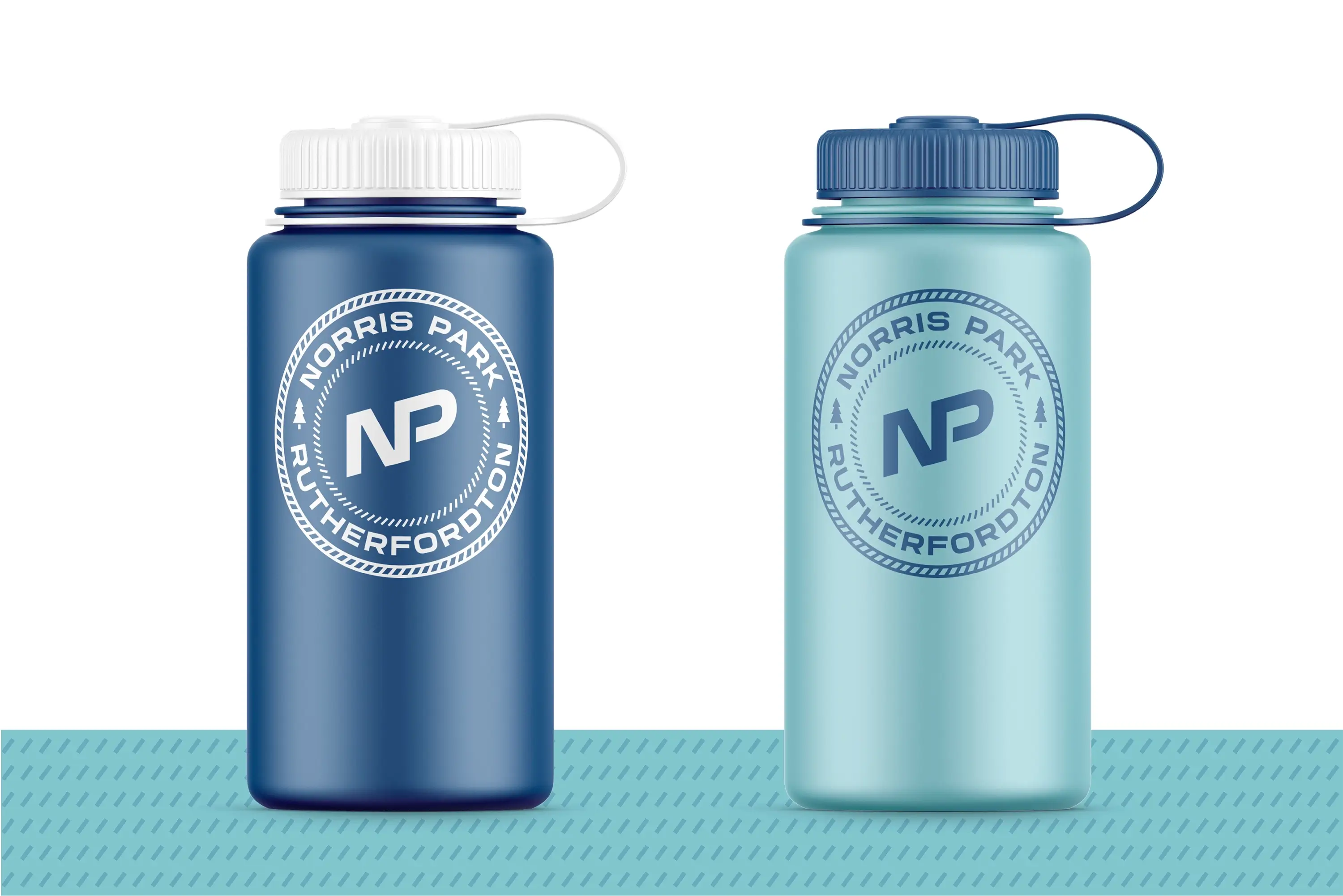 A mockup of two branded waterbottles