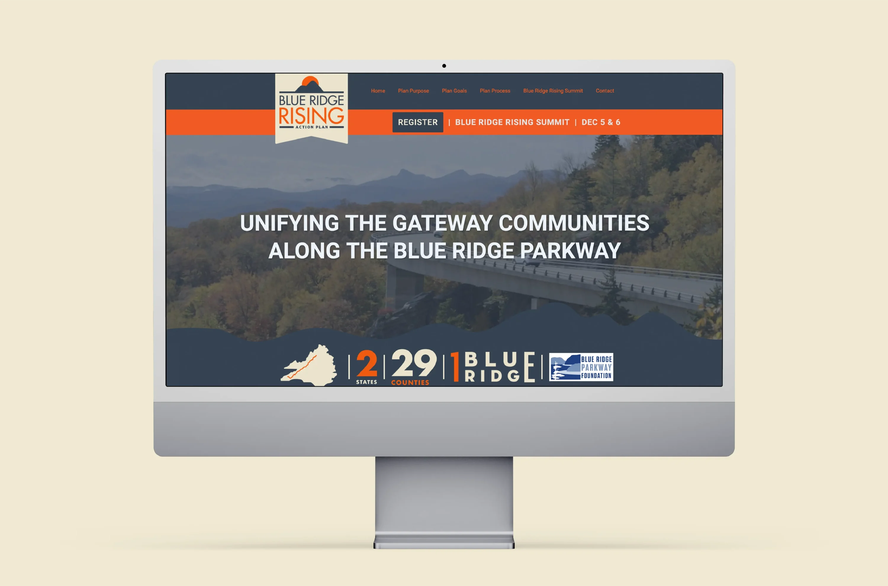 A mockup of the live Blue Ridge Rising website