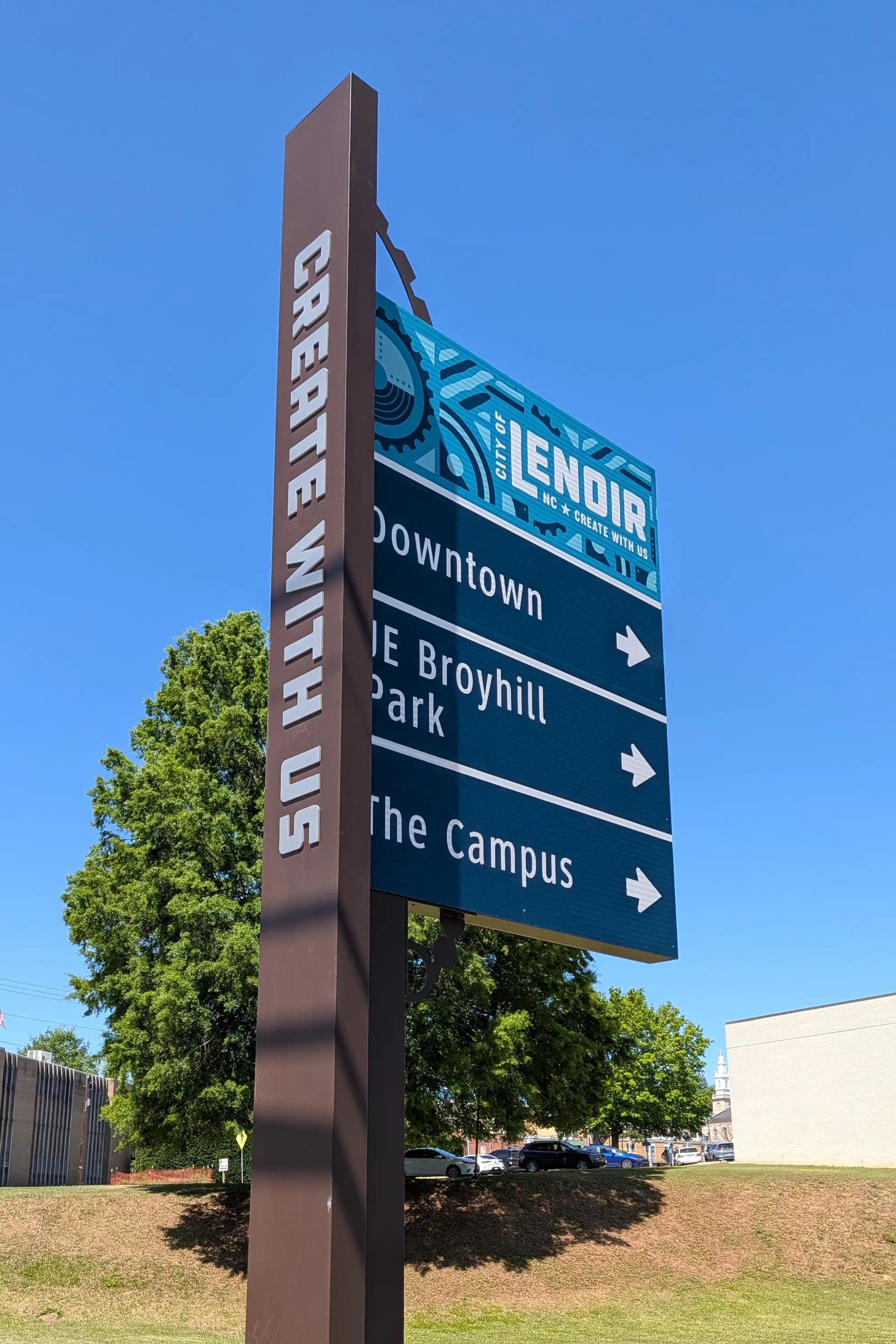 Directional signage pointing to downtown