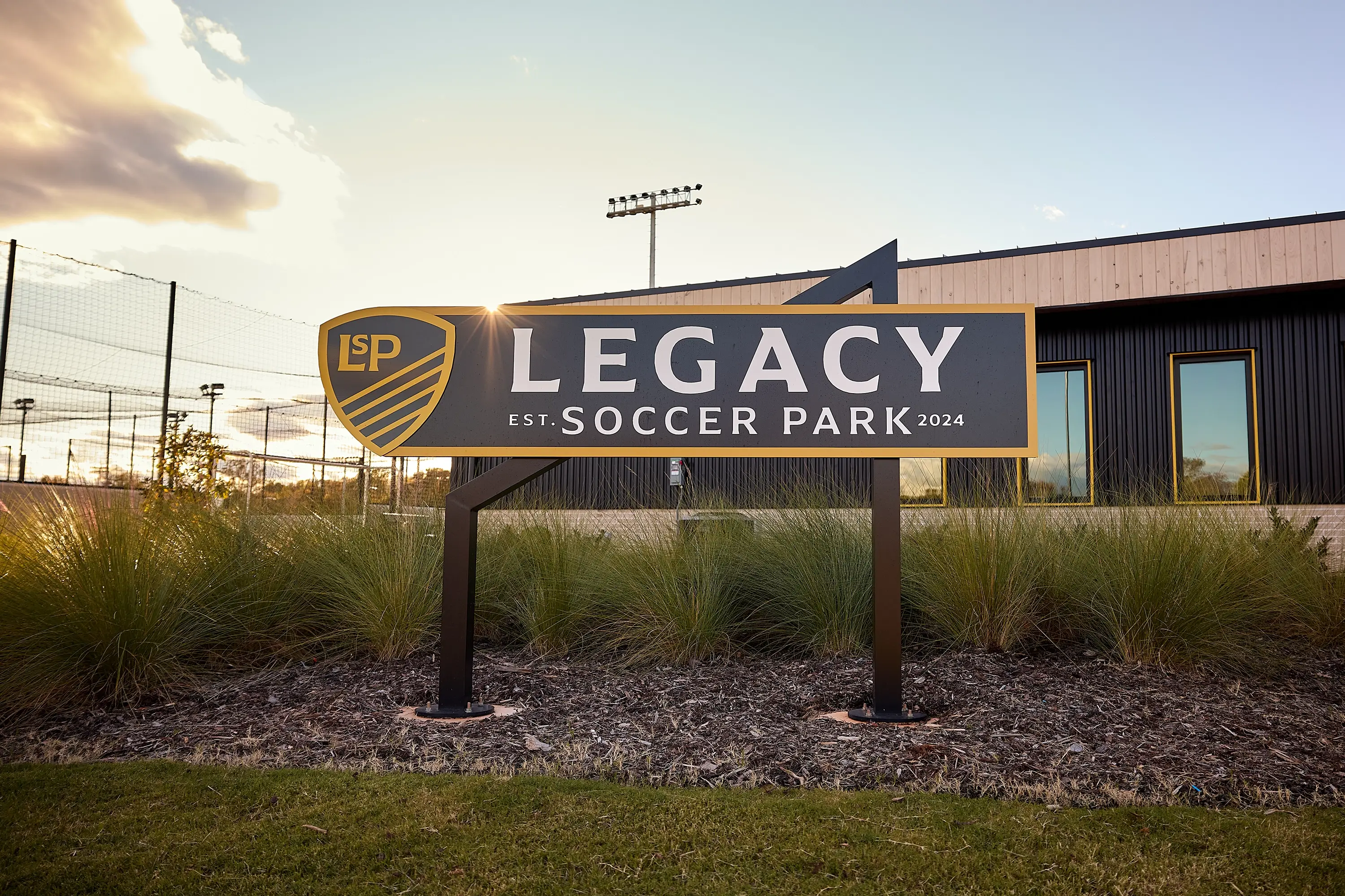 An entrance sign at Legacy Soccer Park in Forest City.