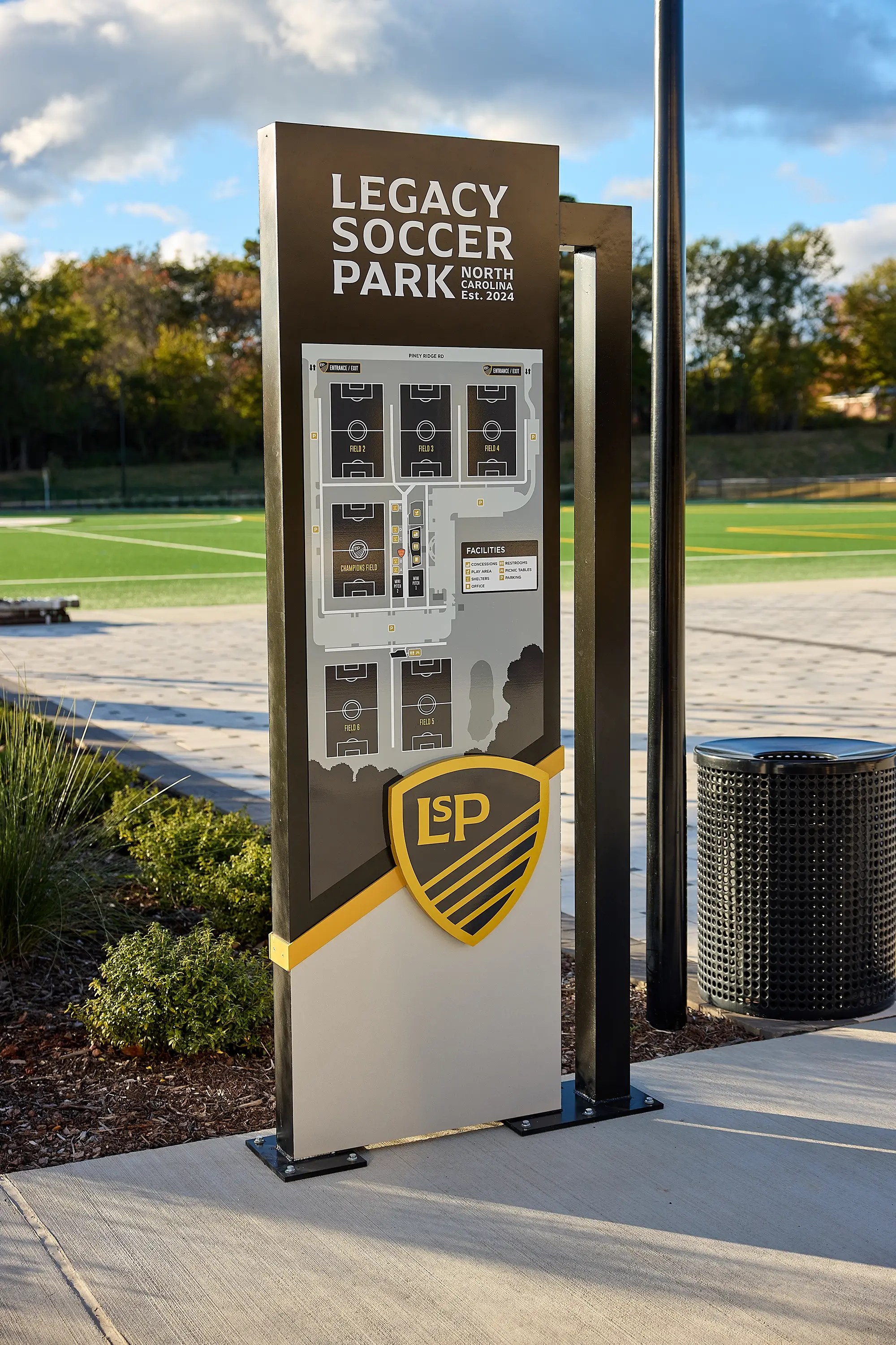 The navigational kiosk in Legacy Soccer Park.