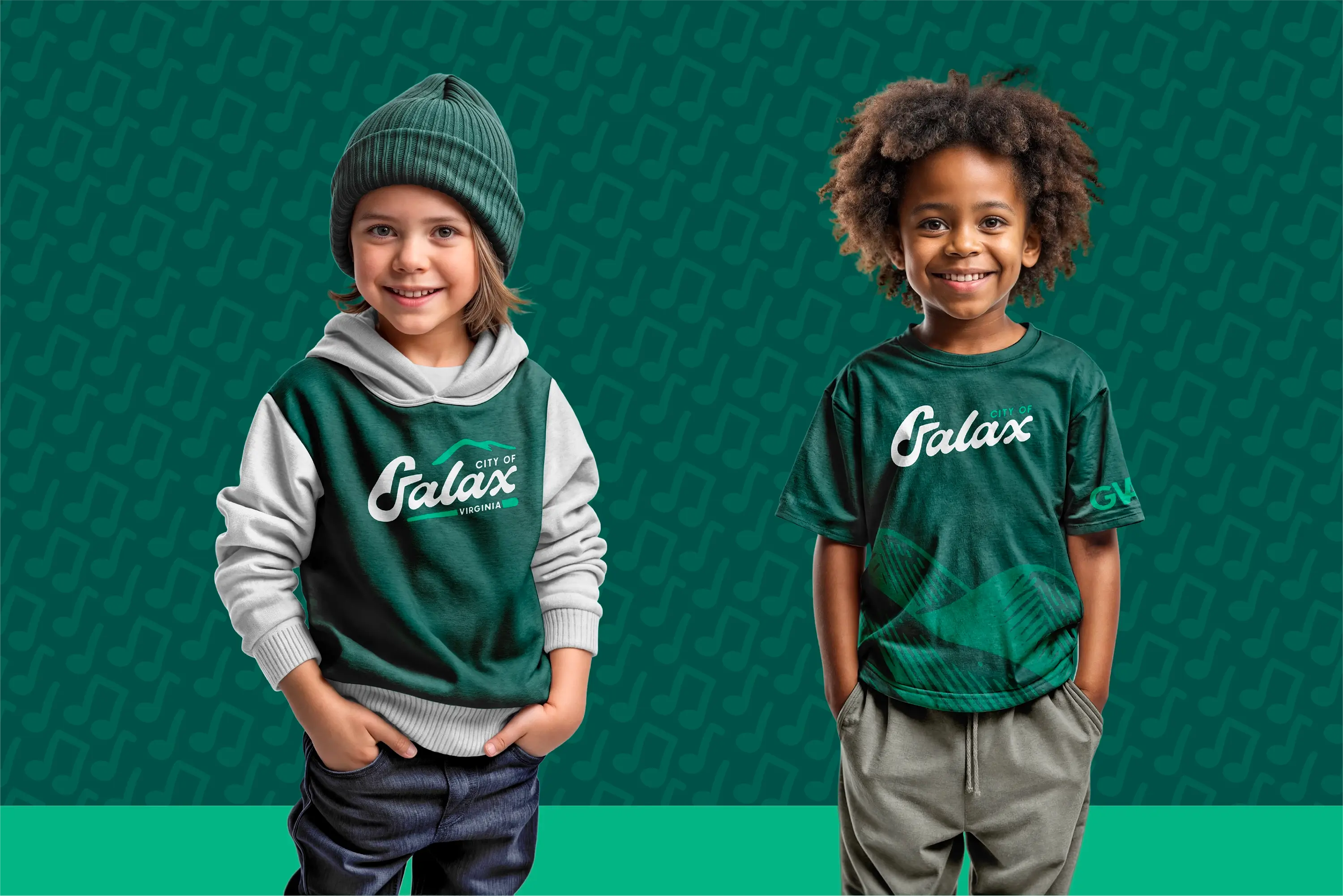 Kids in branded t-shirts