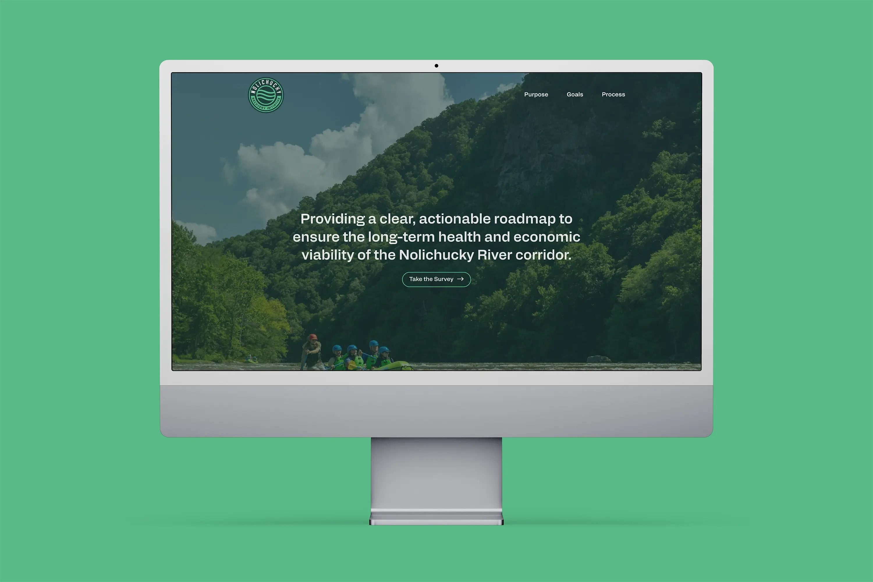 A mockup of the iMac desktop displaying the hero of the Nolichucky Recovery Initiative website