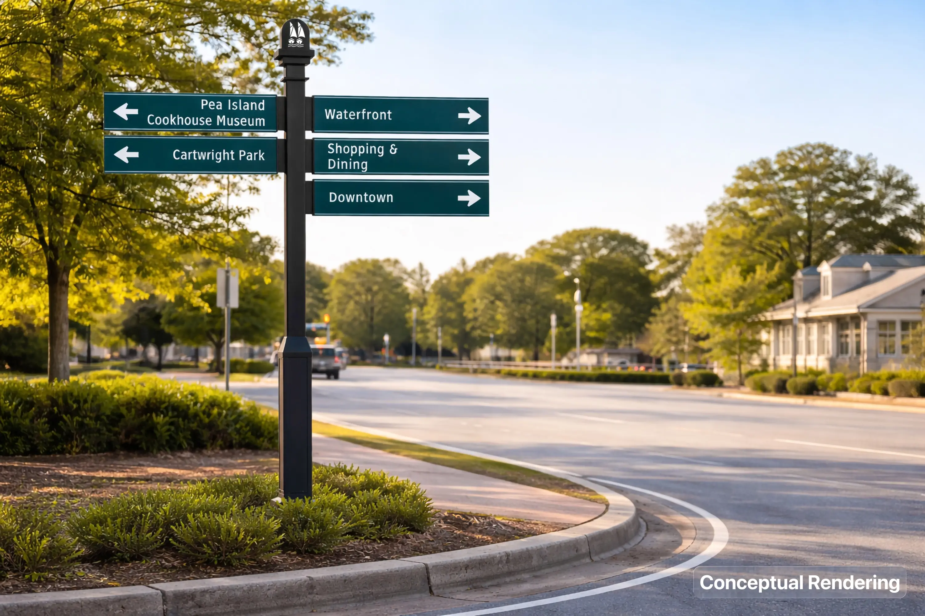 A conceptual rendering of pedestrian wayfinding in Manteo, NC