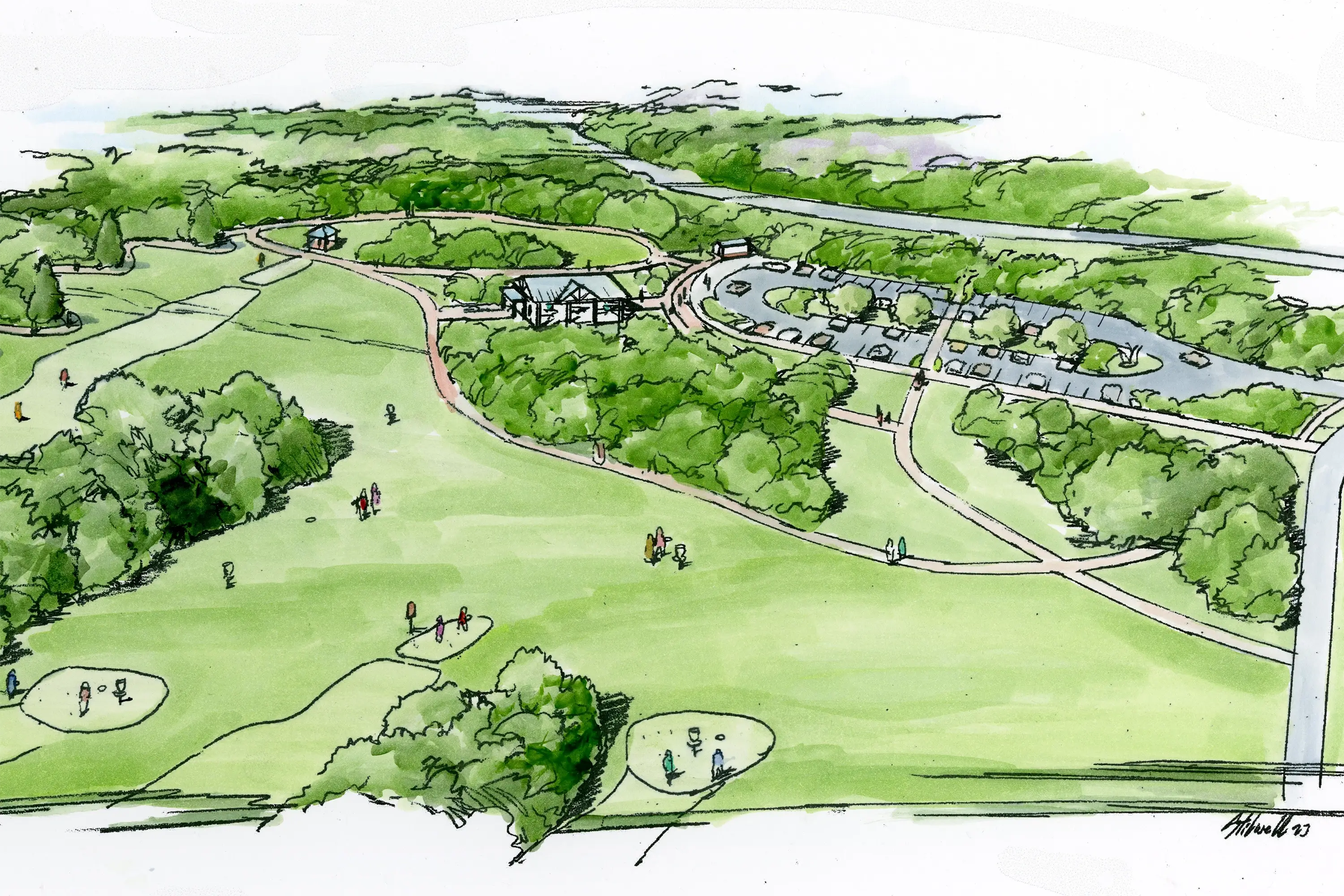 A sketch of a birds eye view of Norris Park