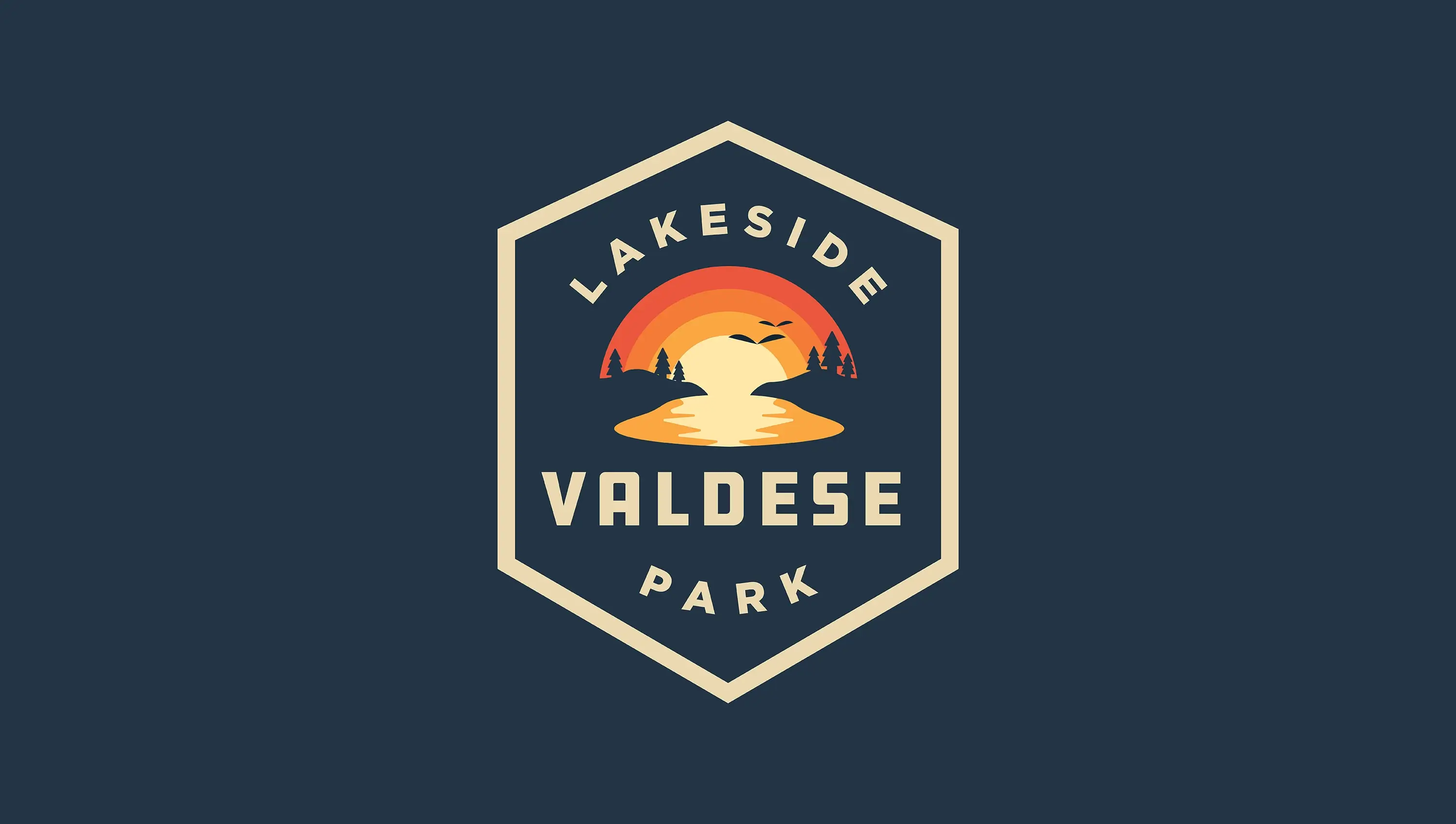 The Valdese Lakeside Park logo on a solid navy background