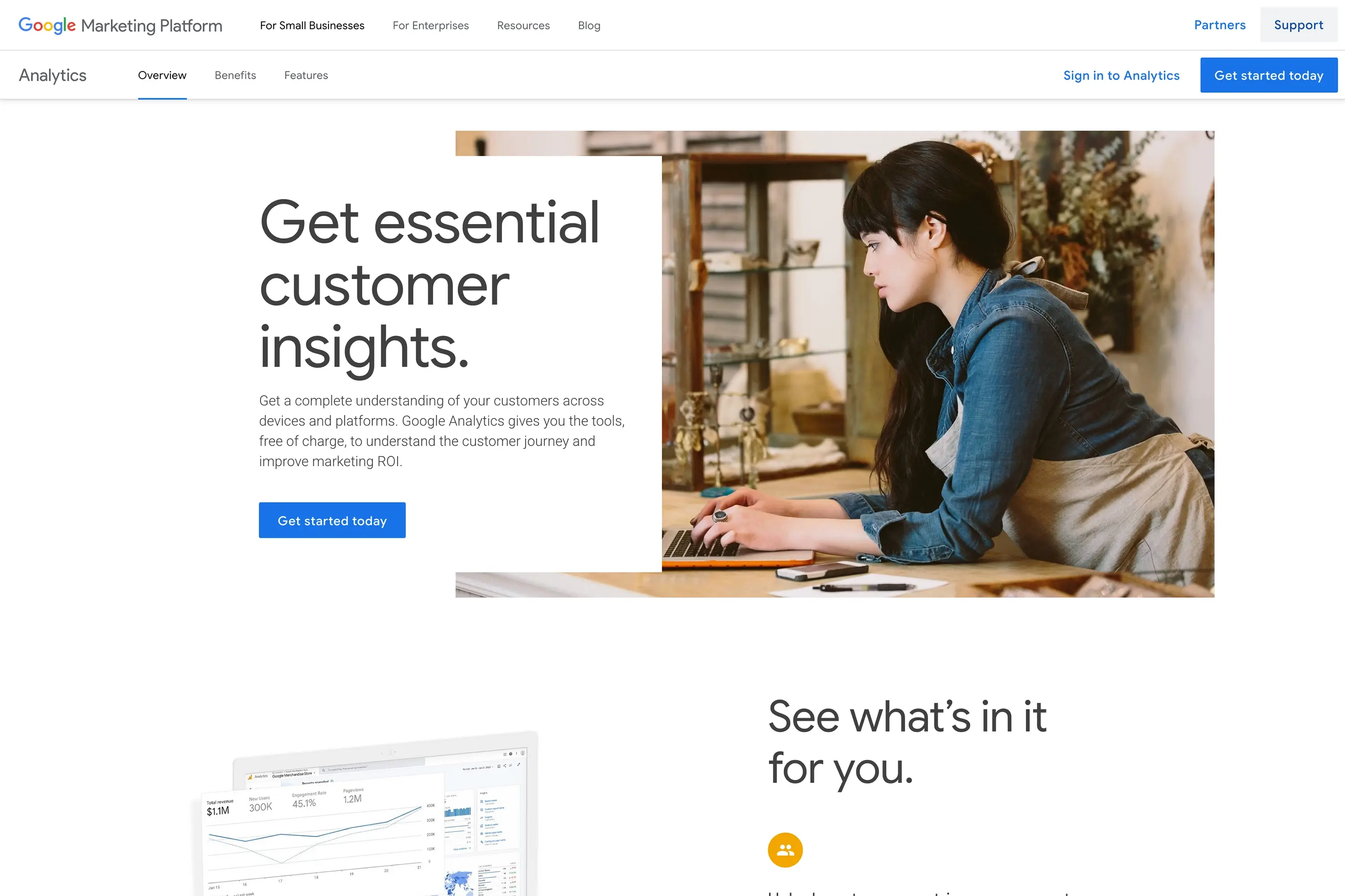 A screenshot of the Google Analytics home page