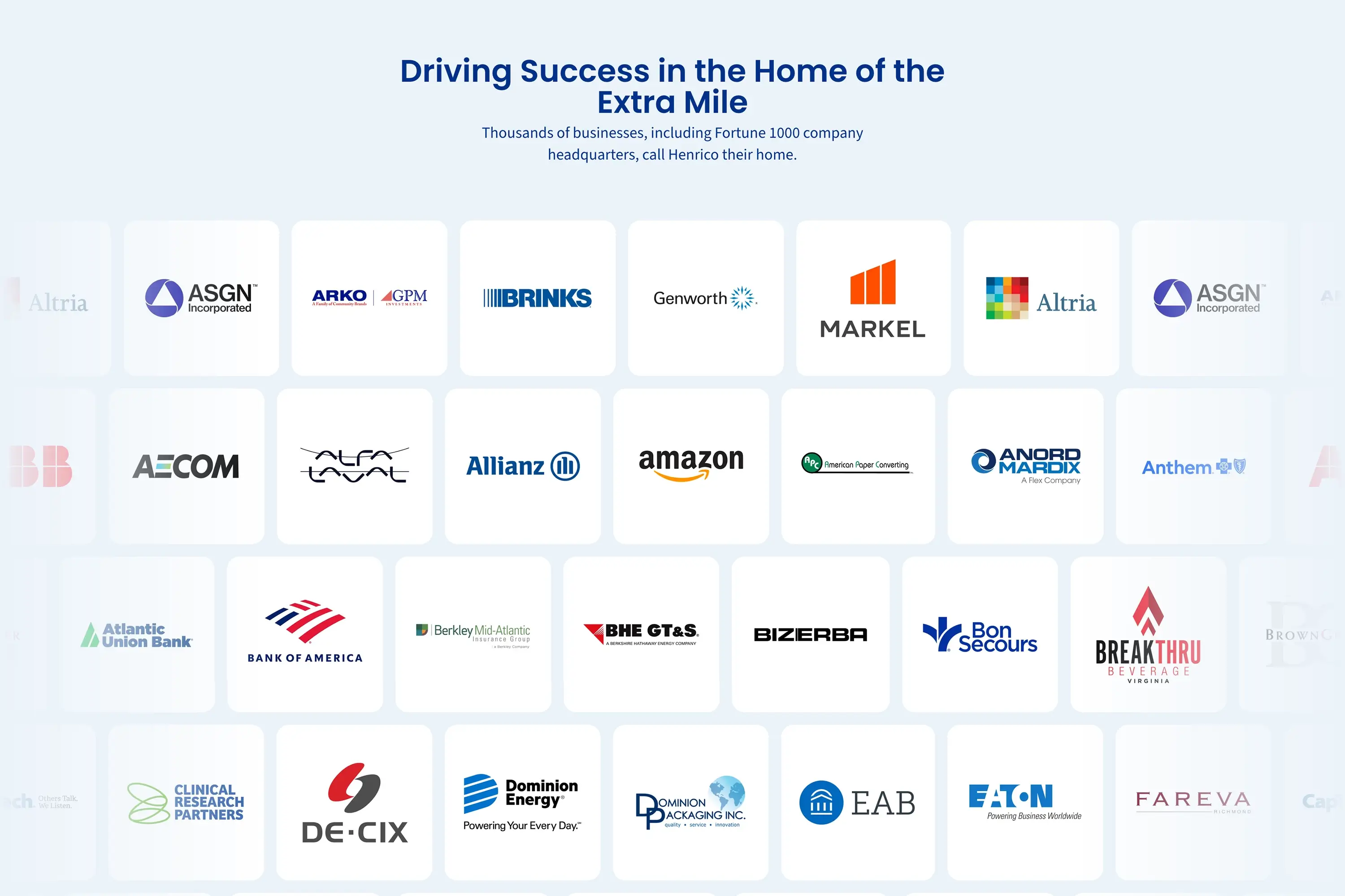 Scrolling logos on the Home page on Henrico EDC's website