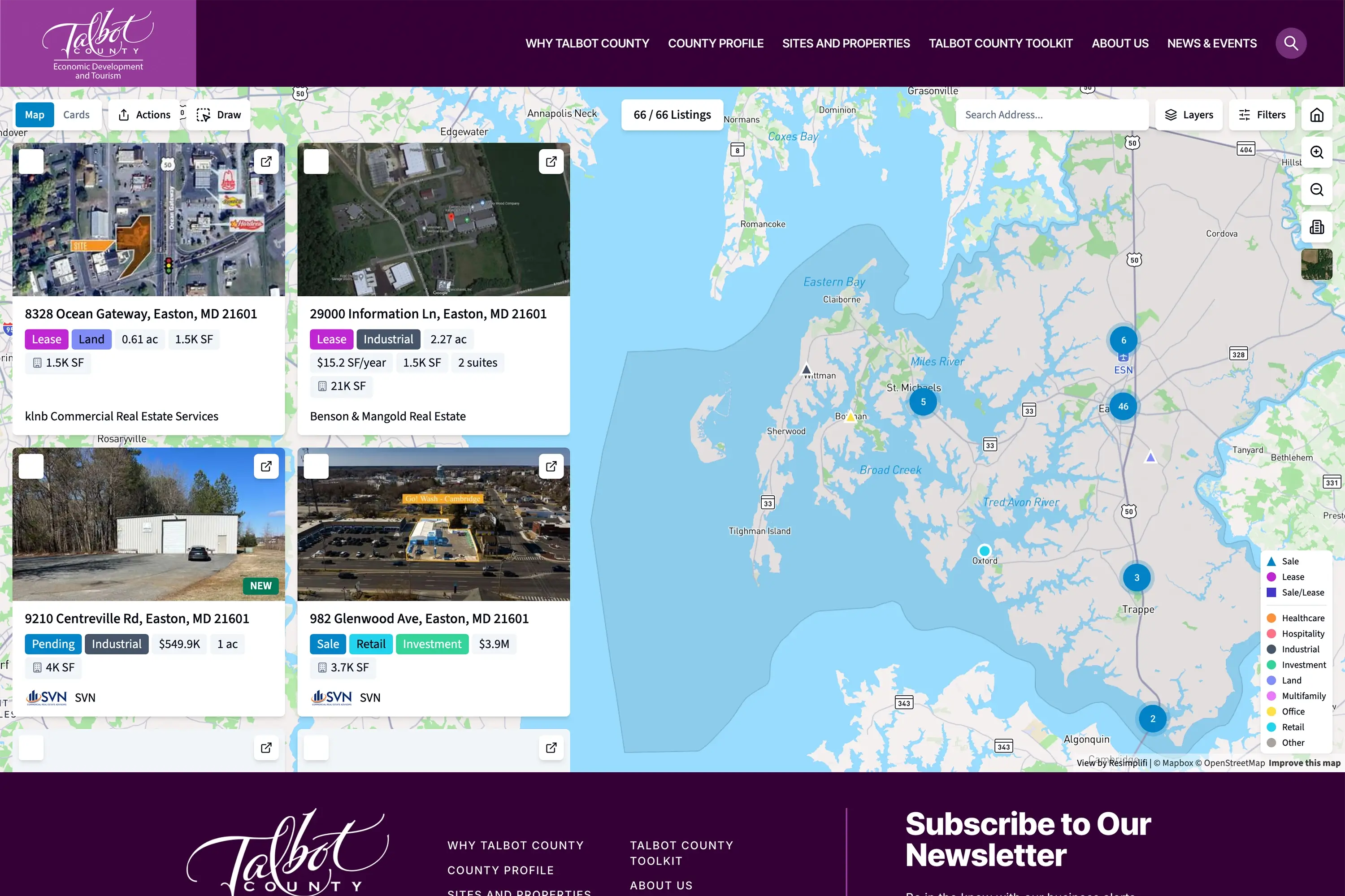 The Site Selection page on Talbot EDC's website