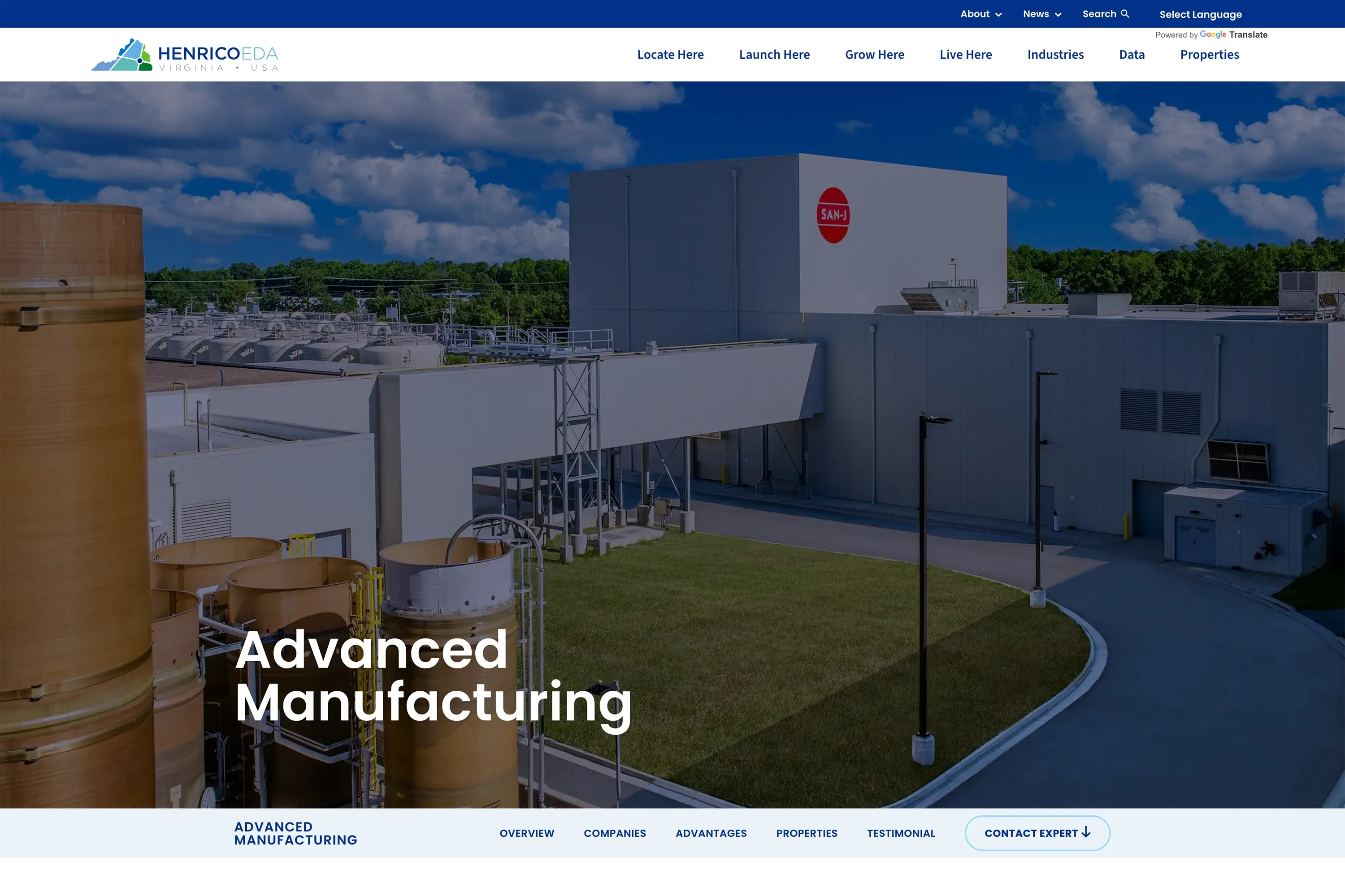 The hero of the Advanced Manufacturing page on Henrico EDA's website