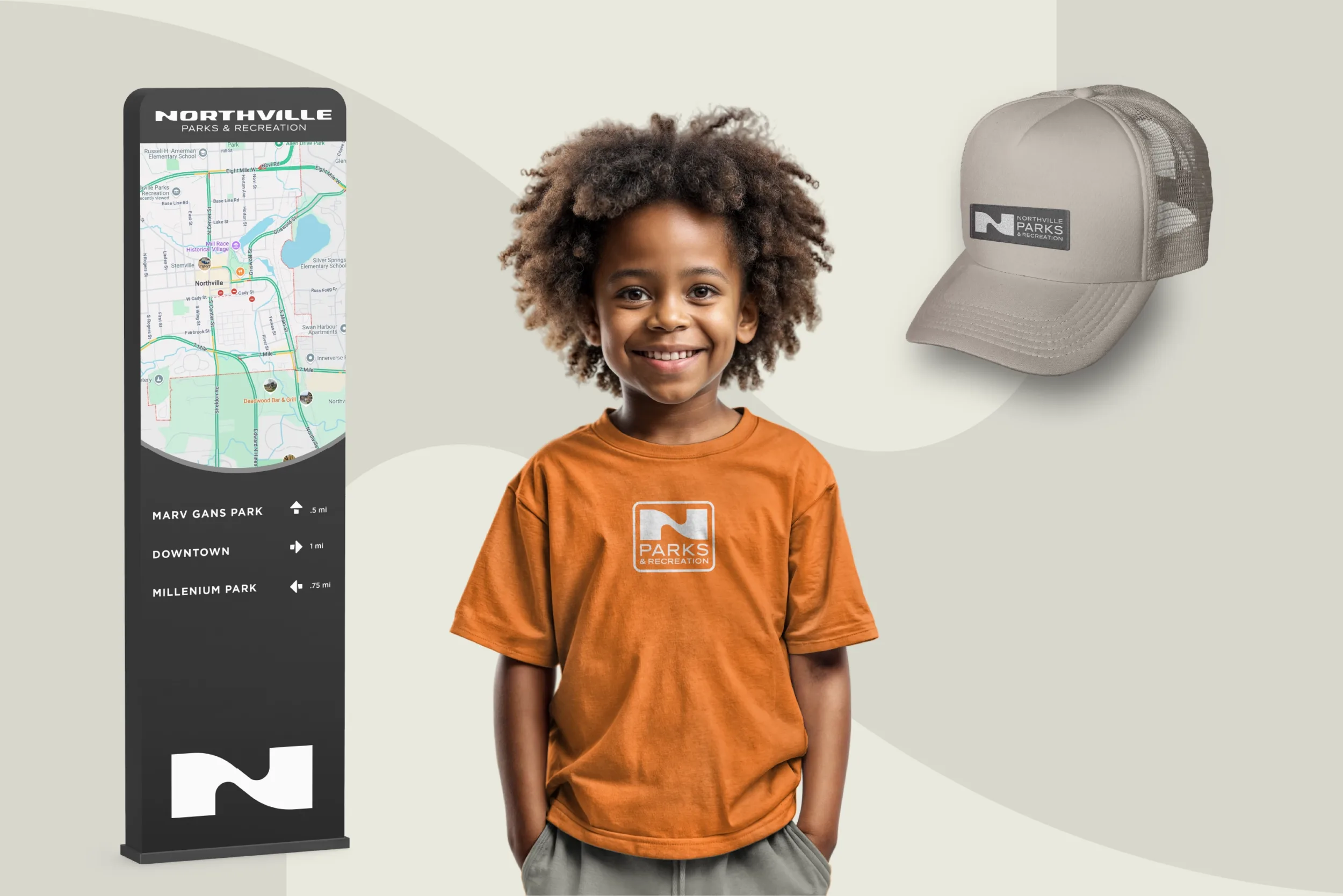 Northville branded signage and clothing