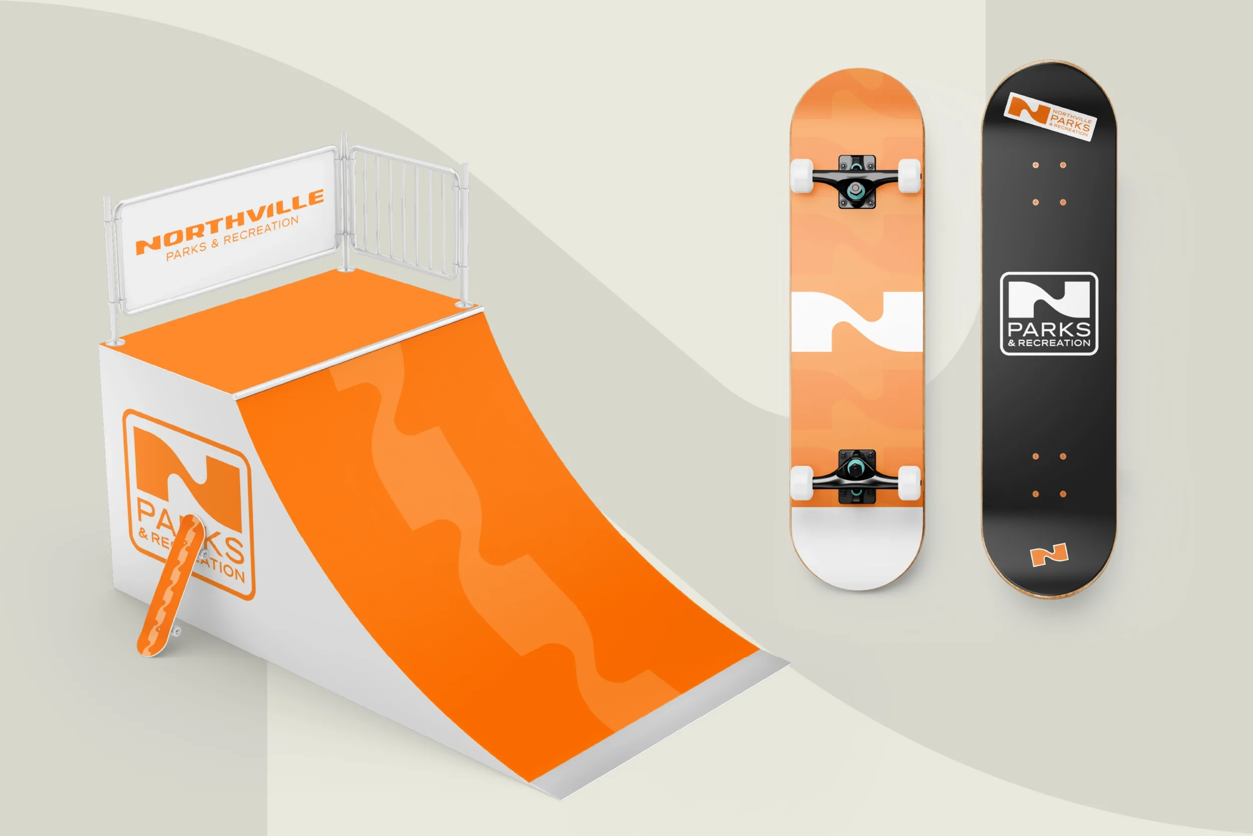 Northville branded skateboards and a ramp