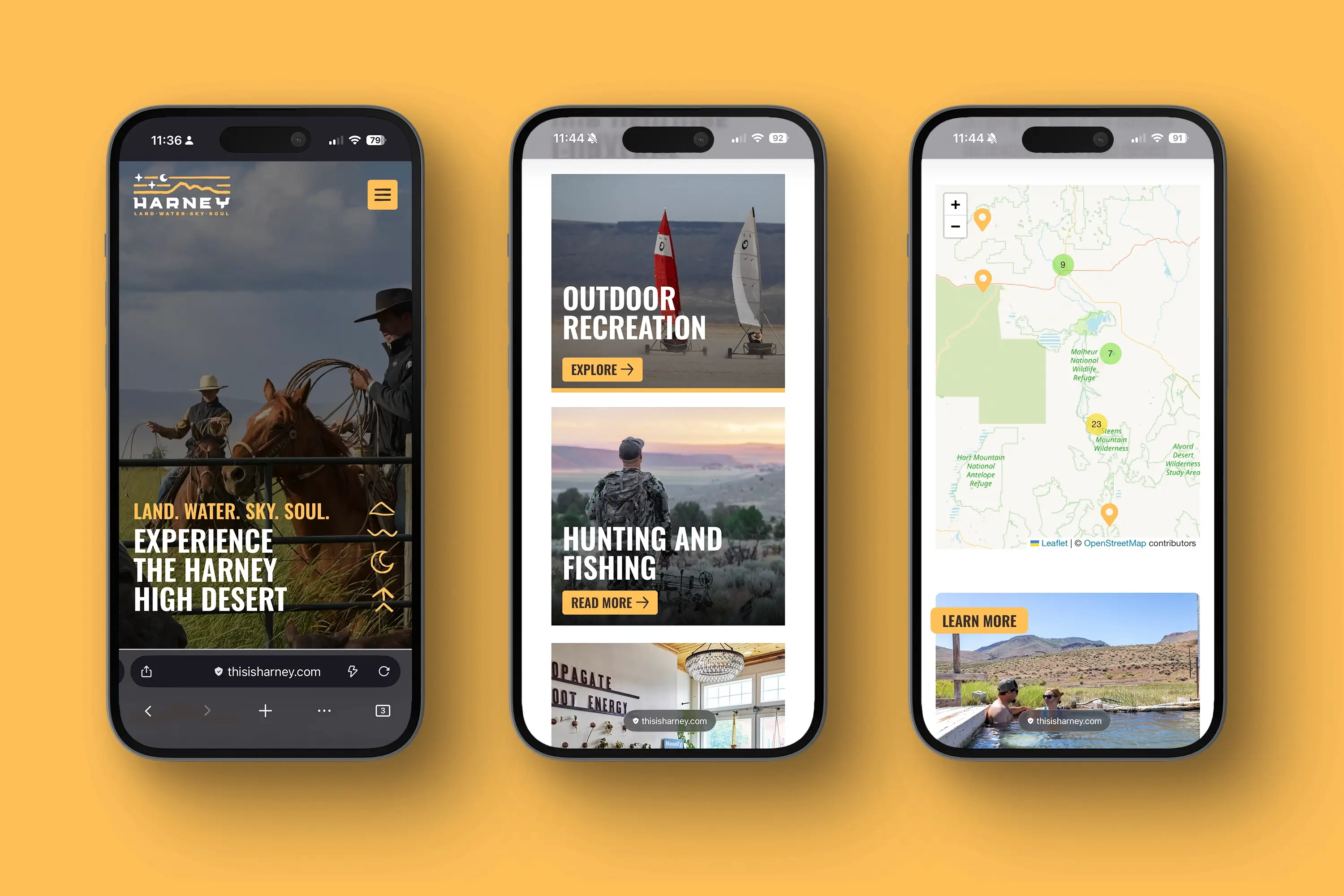 Mockups of the different pages on the Harney County's website