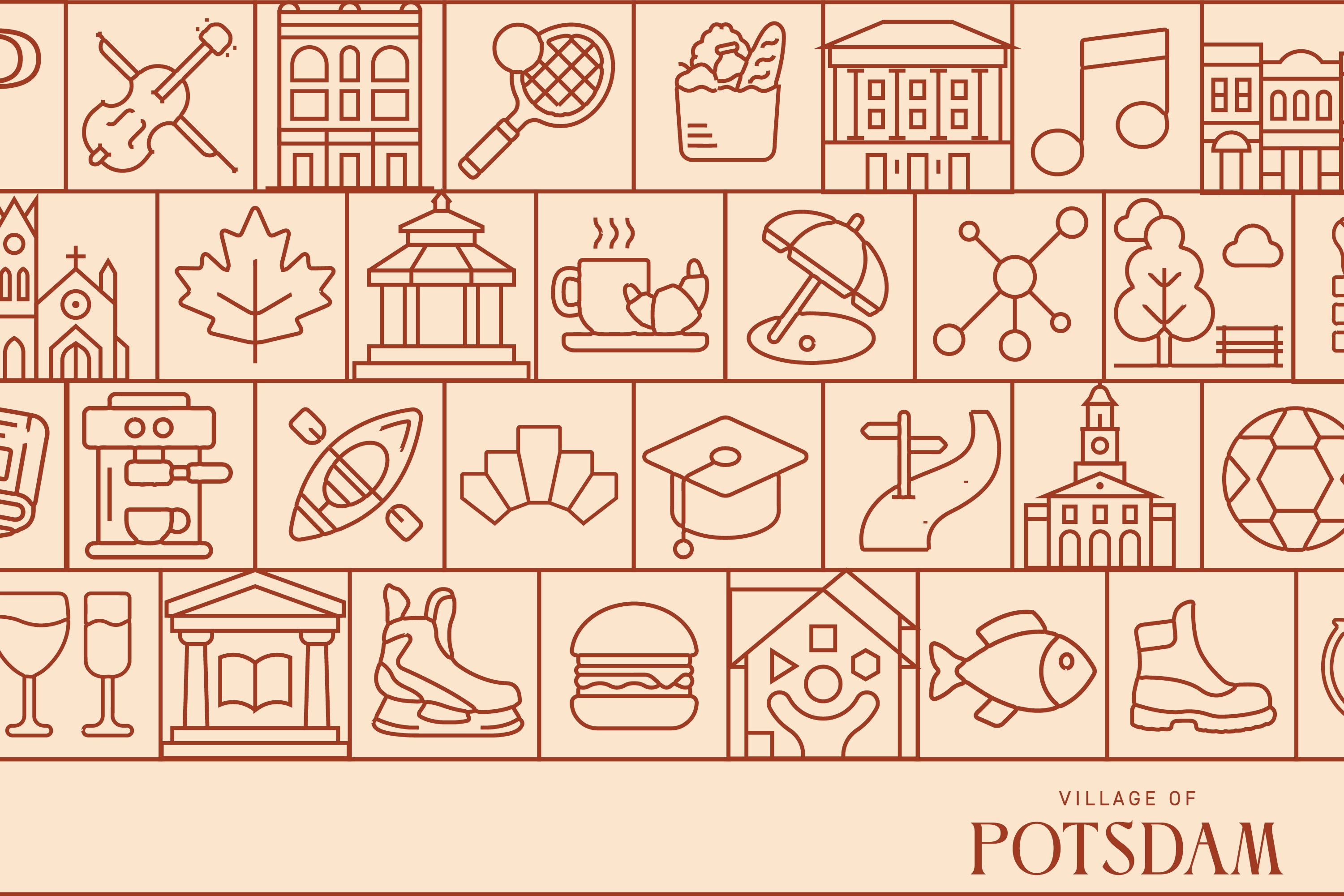 The Potsdam brand icons in a grid pattern
