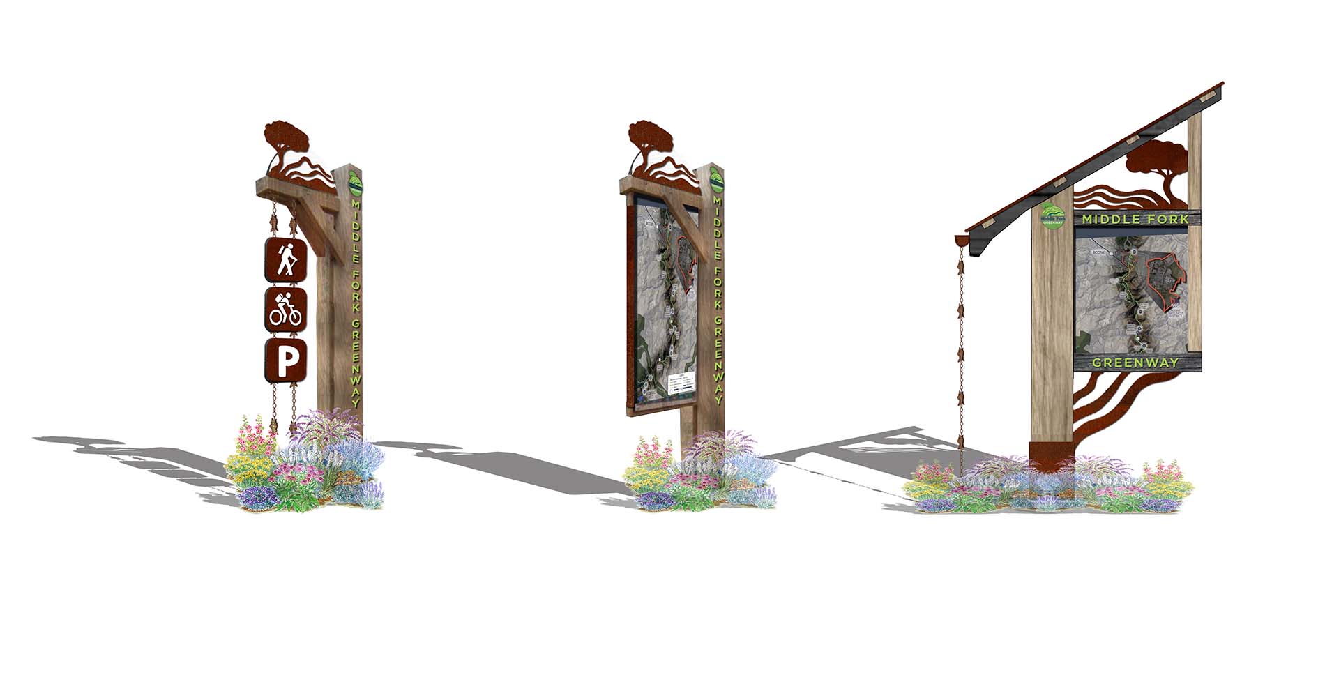 Middle Fork Greenway kiosk renderings