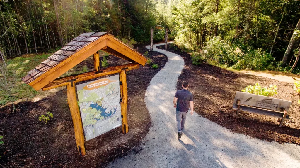 An angled view of a kiosk on the Fonta Flora trail