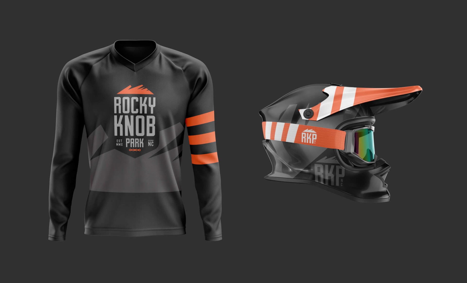 Mockup of Rocky Knob Park branded bicycle gear.