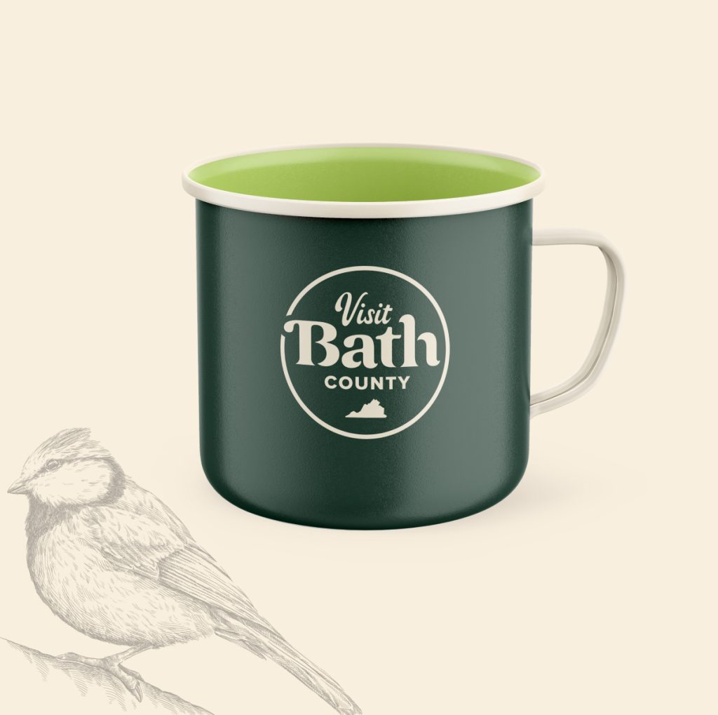 Mockup of a Bath County, VA branded camp mug.