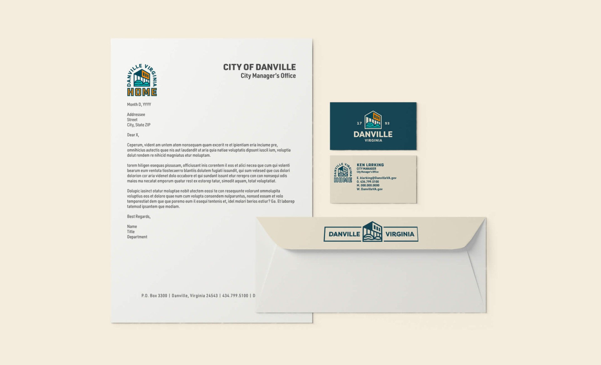 The official Danville, VA letterhead and business card designs.