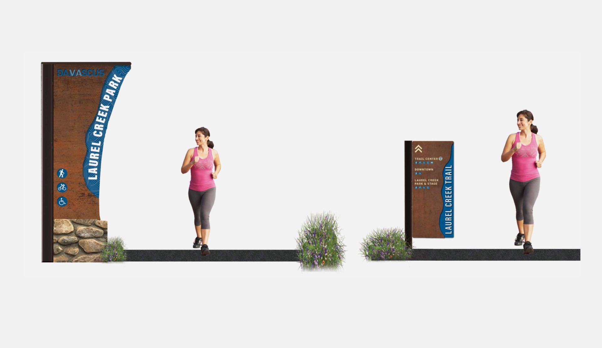 Damascus Streetscape wayfinding signage renders.