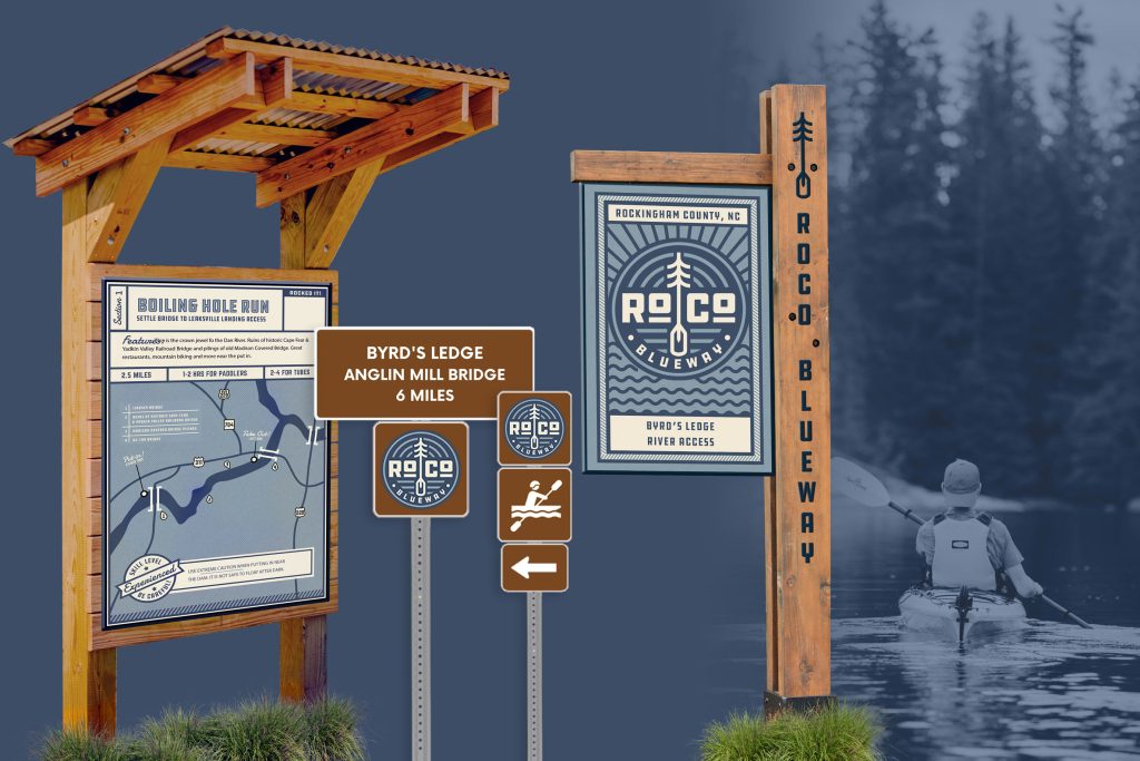 Mockups of RoCo wayfinding signage